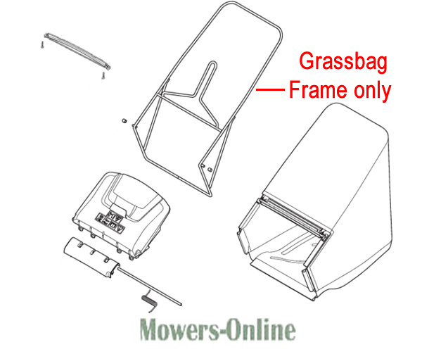 ovdy2cwweyl.png - Mowers Online Grassbag frame and collection bag components diagram