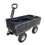 Mesh utility garden cart with handle and pneumatic wheels