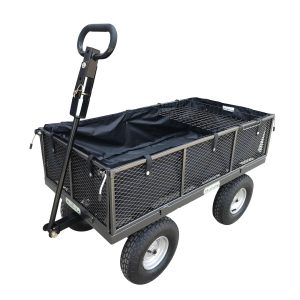 Mesh utility garden cart with handle and pneumatic wheels
