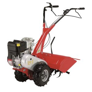 Red front-tine tiller with gas engine