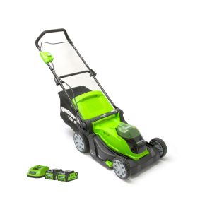 Electric cordless lawn mower with batteries