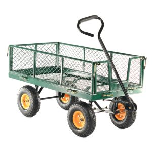 Four-wheel garden cart with mesh sides and handle