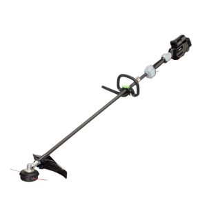 Gas-powered string trimmer with curved shaft
