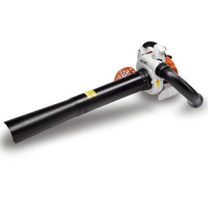 Handheld leaf blower with black tube and orange accents