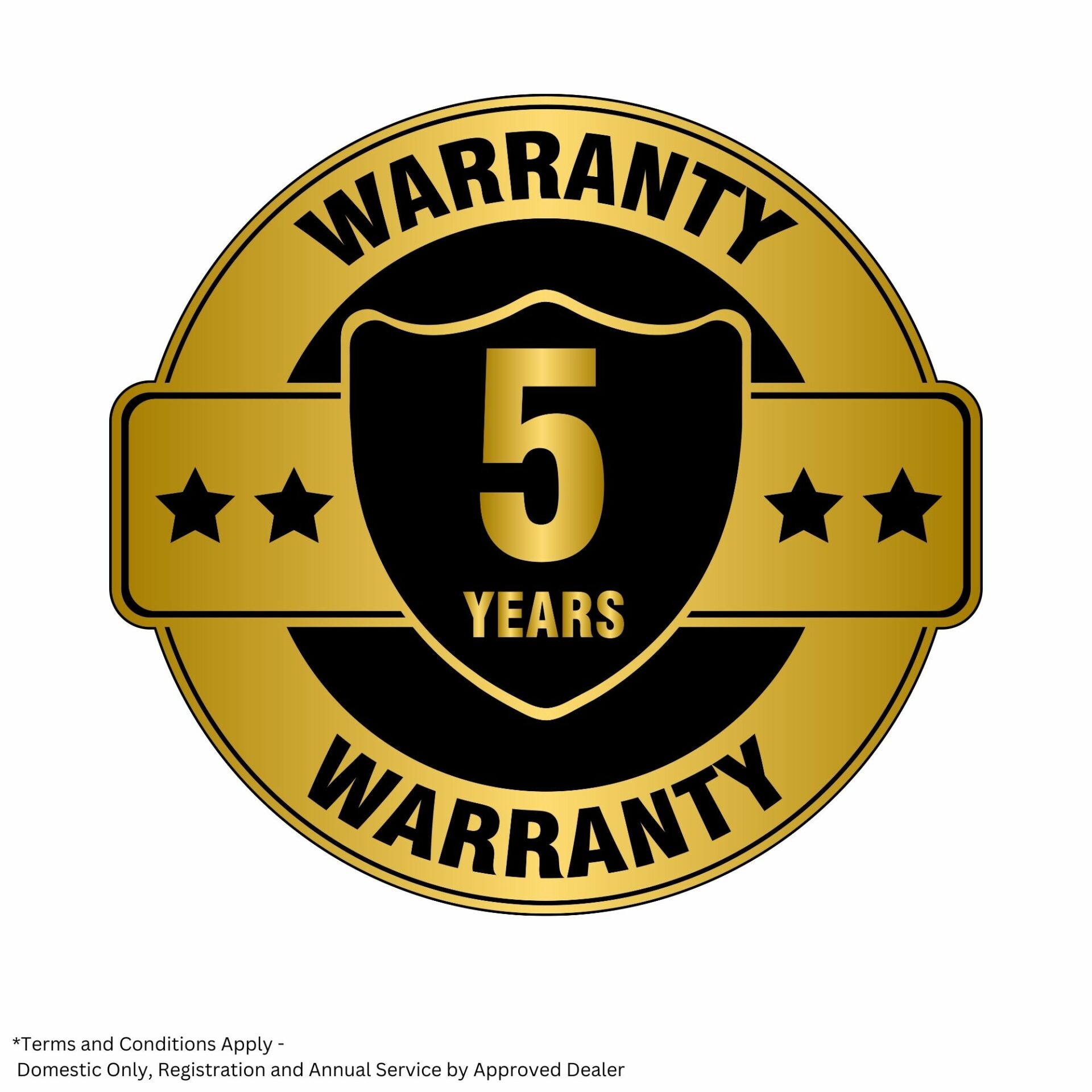 pul5r453adi.jpg - Mowers Online 5 year product warranty badge gold shield
