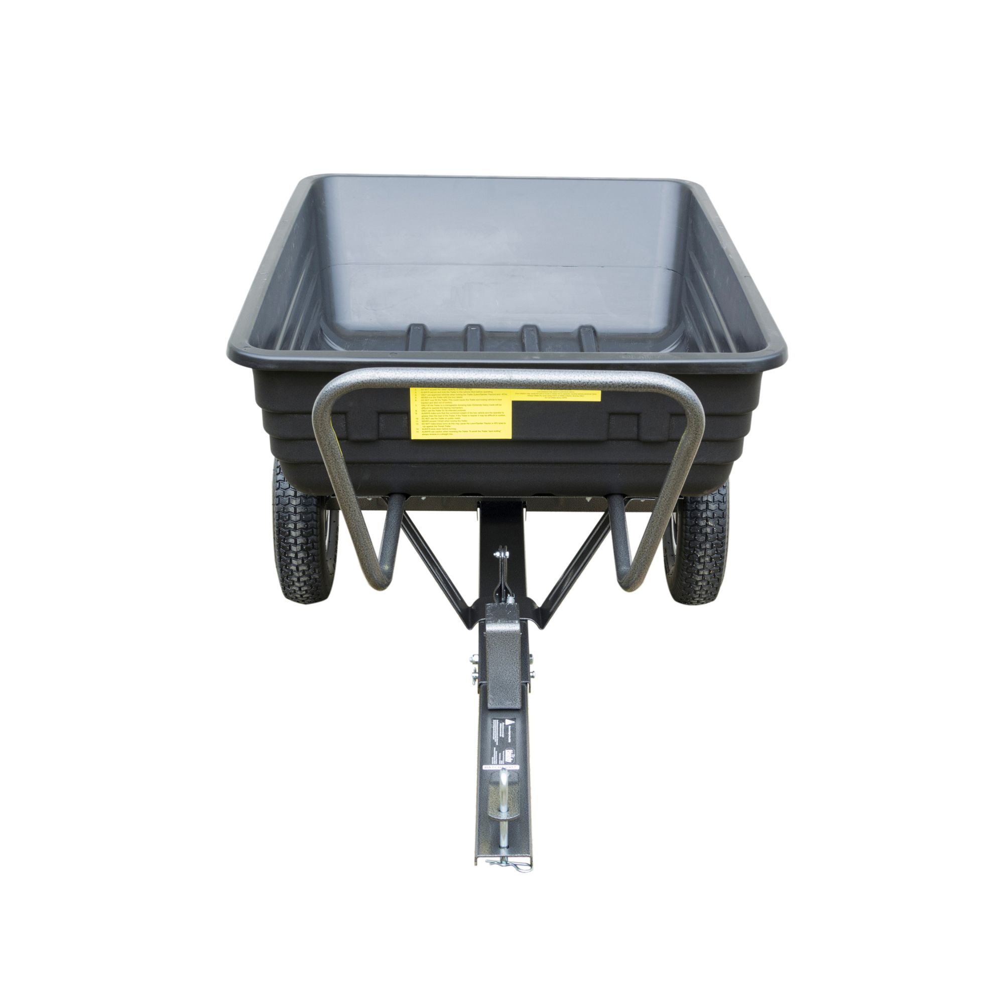 q52ot4z5ab0.jpg - Mowers Online Dump trailer with open bed and yellow hitch