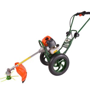Electric string trimmer with wheeled edger attachment