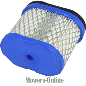 Blue cylindrical air filter with mesh screen