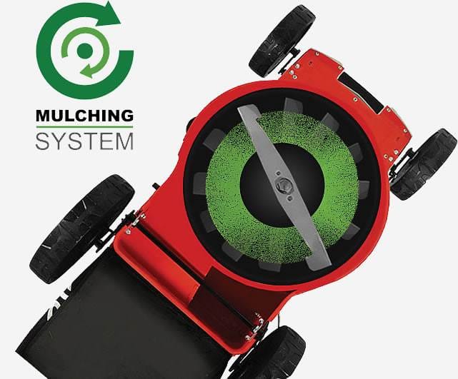 qsjyo43dici.jpg - Mowers Online Red mulching lawn mower with rotating blade system