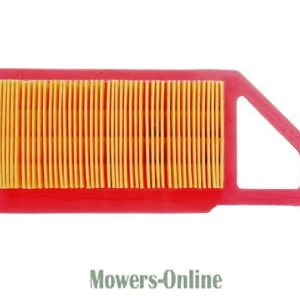 Engine air filter with red frame and yellow pleats