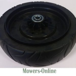 Black pneumatic wheel with center hub and bearing