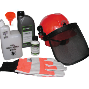 Forestry safety equipment kit with helmet and gloves