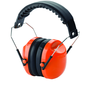 Red and black earmuff hearing protector