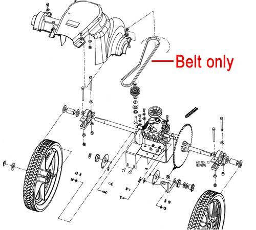 P - Mowers Online Belt only exploded view diagram for mower.