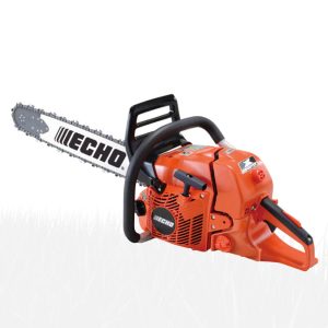 Echo chainsaw with orange housing and black handles