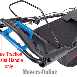 Blue traction assist handle for lawn mower