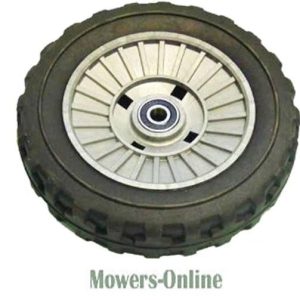 Lawn mower wheel with tread tire