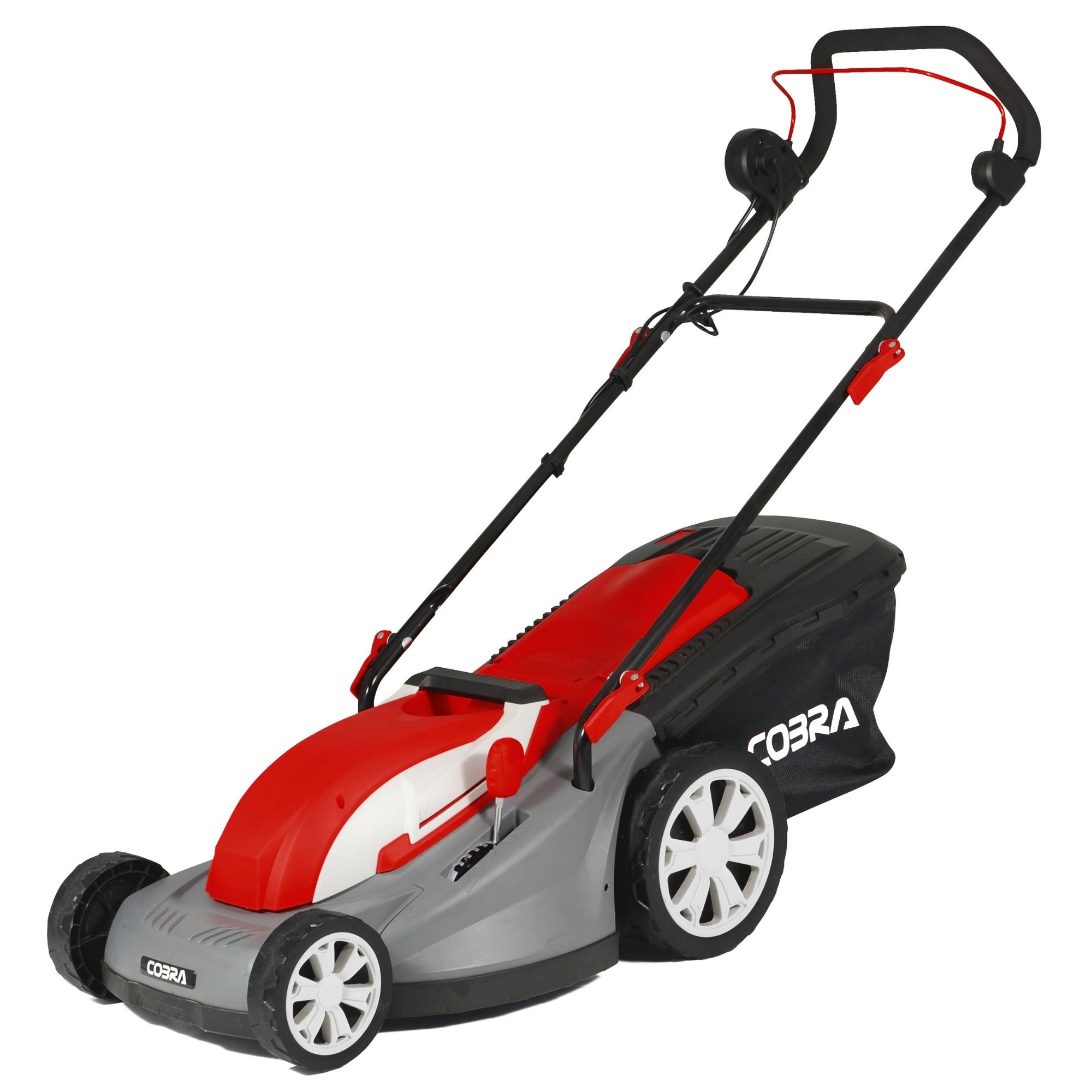 sgsepflvpat.jpg - Mowers Online Corded electric lawn mower with red and black deck