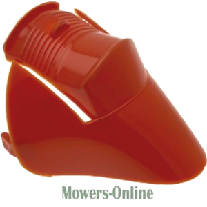 Red plastic grass chute deflector for lawn mower
