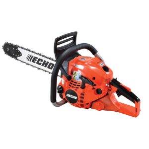 Echo chainsaw with orange housing and black handles