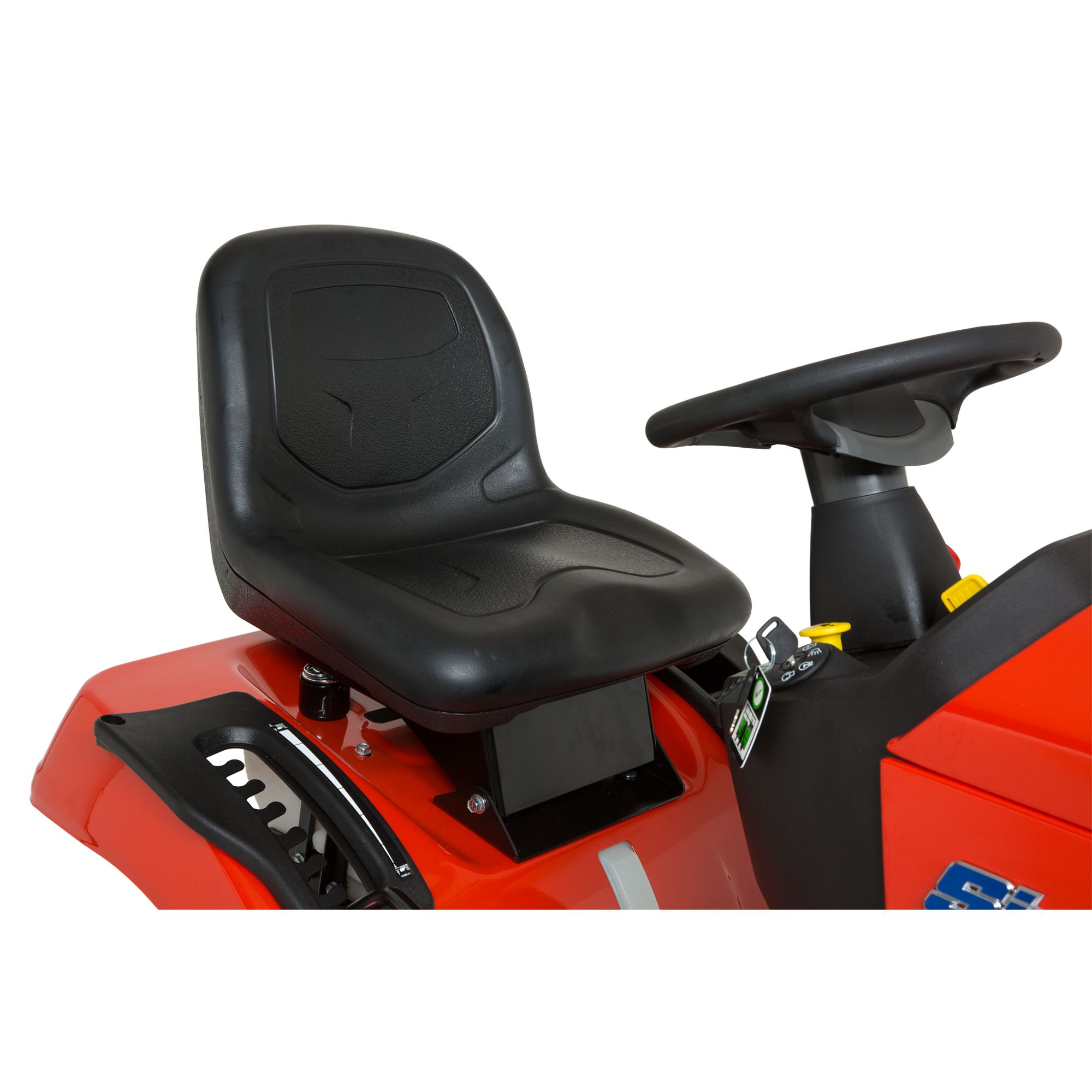slelewuphfo.jpg - Mowers Online Red riding mower with black seat and controls