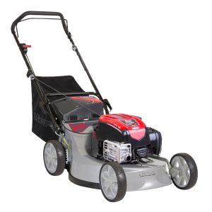 Gas-powered push lawn mower with red engine