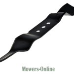 Lawn mower blade with curved cutting edge