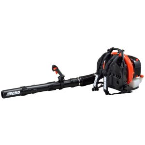 Backpack leaf blower with black and orange design