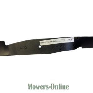 Lawn mower cutting blade with label