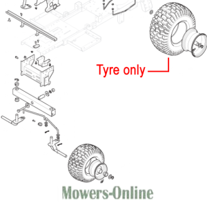 Lawn mower tyre and wheel assembly diagram