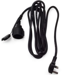Extension power cord with right-angle plug connector