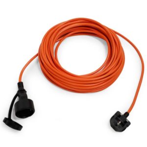 Orange electric power cord with black plugs