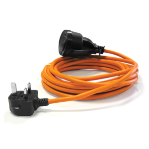 Orange extension power cord with black plugs