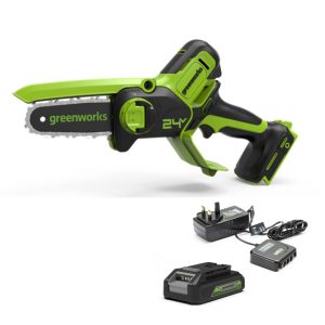 Greenworks 24V chainsaw with batteries and charger