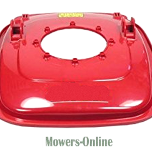Red lawn mower deck housing with oval opening