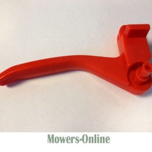 Red plastic lawn mower brake lever handle