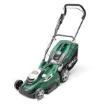 Green cordless electric lawn mower with handle