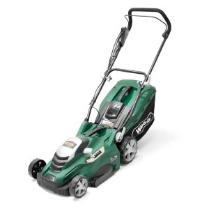 Green cordless electric lawn mower with handle