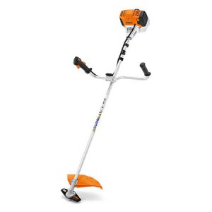 String trimmer with curved shaft and orange engine head
