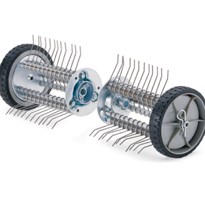 Rotary lawn rake with dual wheels and tines