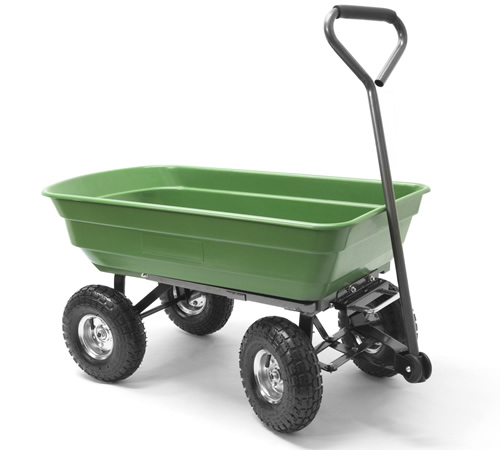 vszqdjuxo5k.jpg - Mowers Online Four-wheel garden cart with green bin and handle