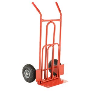Red two-wheel hand truck with cargo box