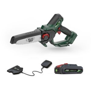 Cordless chainsaw with battery and charger