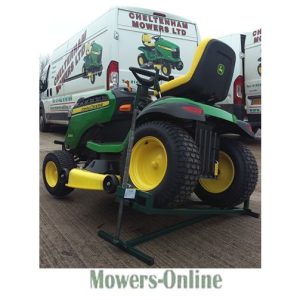 John Deere riding lawn mower on trailer