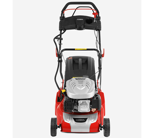 w4fkyxpt0tr.jpg - Mowers Online Red and silver self-propelled lawn mower, top view