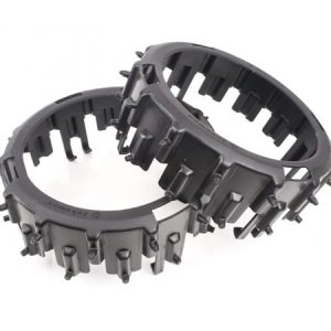 Pair of black plastic lawn mower wheel treads