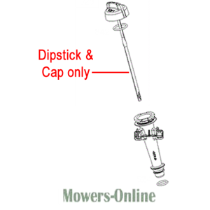 Dipstick and cap assembly for lawn mower