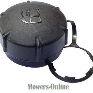 Lawn mower fuel cap with tether ring