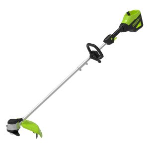 Cordless string trimmer with shaft and head.