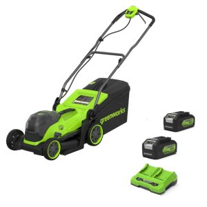 Greenworks cordless lawn mower with batteries and charger